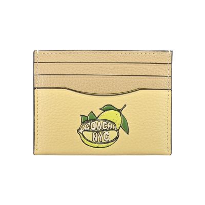 COACH 檸檬圖印月光黃荔枝紋皮革雙面名片/票卡夾