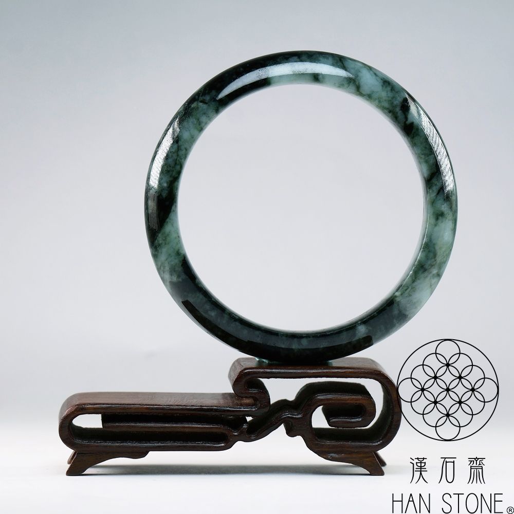 漢石齋】天然翡翠A貨手鐲玉鐲花青種(手圍18.8/版寬16.1mm) | 漢石齋