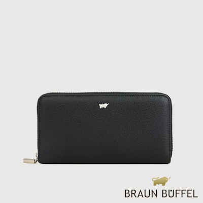 【BRAUN BUFFEL 德國小金牛】臺灣總代理 維那斯-C 12卡拉鍊長夾-黑色/BF868-602-BK