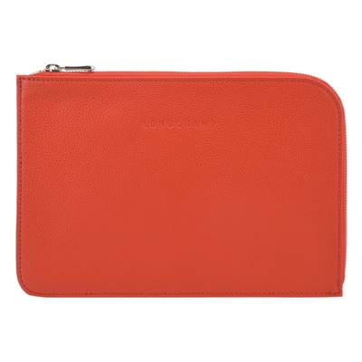 LONGCHAMP LE FOULONNÉ系列牛皮手拿包(紅椒)