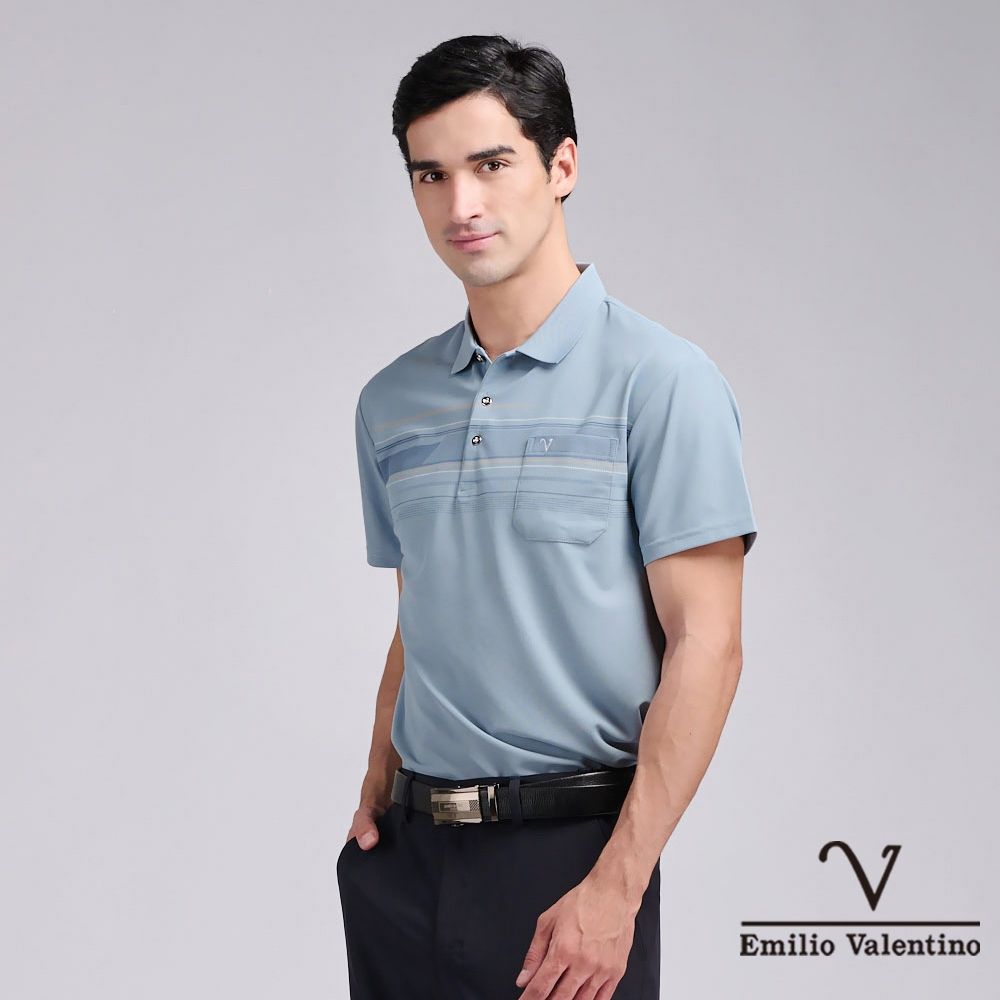 Emilio Valentino 范倫鐵諾 涼感素色短袖polo衫 男 短袖polo衫 休閒 口袋 男生上衣精梳棉 88 父親節送禮 七夕情節(多款選) (D款)