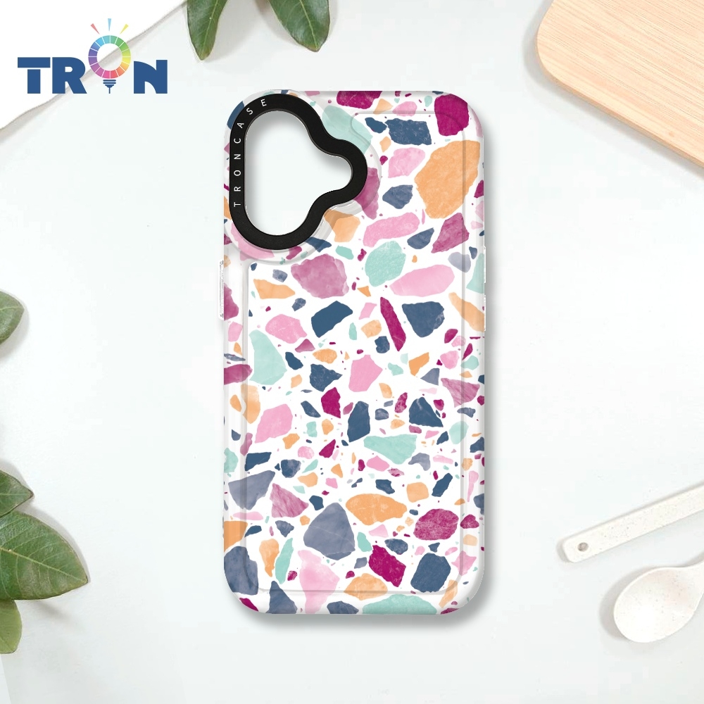 TRON IPHONE 16 大顆彩色幾何磨石子A款 MAGSAFE 磁吸 防摔 太空殼 透白 手機殼