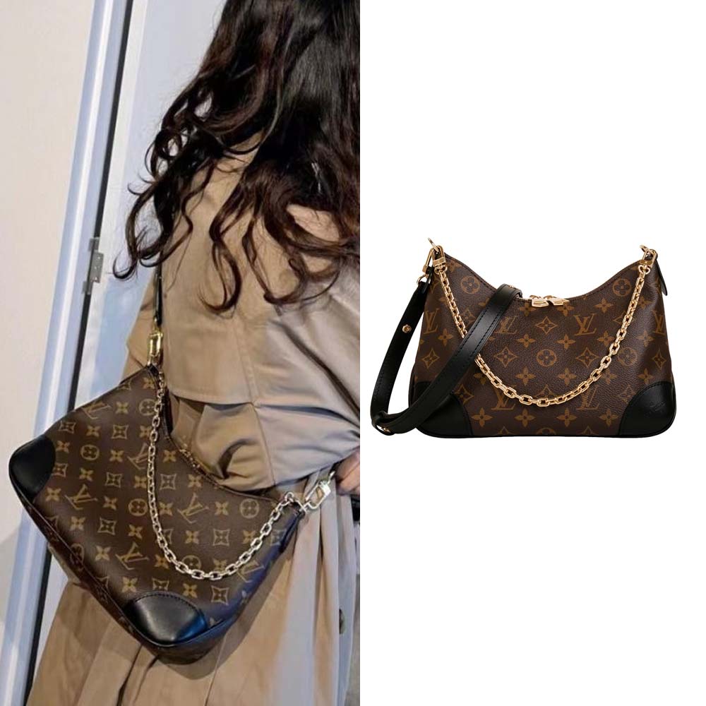Louis Vuitton M45831 BOULOGNE 鏈帶肩背皮帶斜背包(黑色)