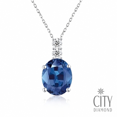 【City Diamond 引雅】『雨露』14K天然藍寶石60分白K金鑽石墜子 項墜 項鍊(璀璨流光系列)