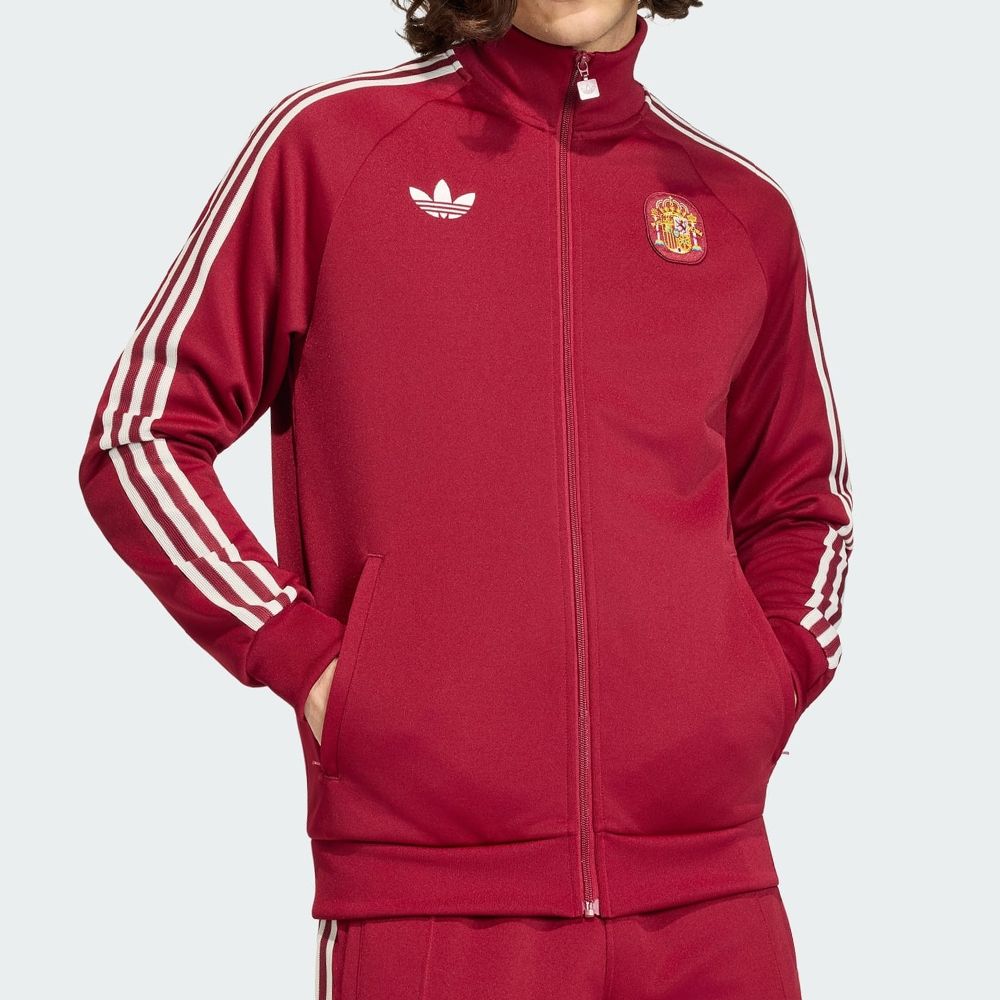 Adidas Fef Og Tt 男款酒紅色足球世界盃西班牙拉鍊夾克外套JZ2254