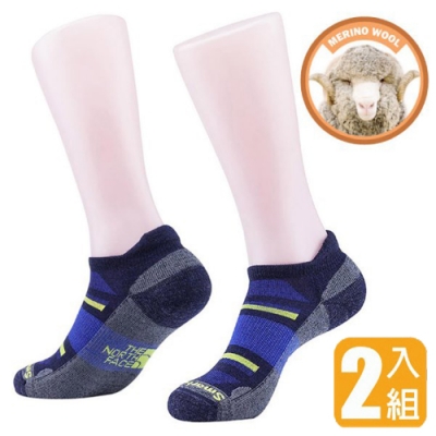 The North Face 新款 頂級美麗諾羊毛彈性避震型超短筒運動襪子(2入)_藍