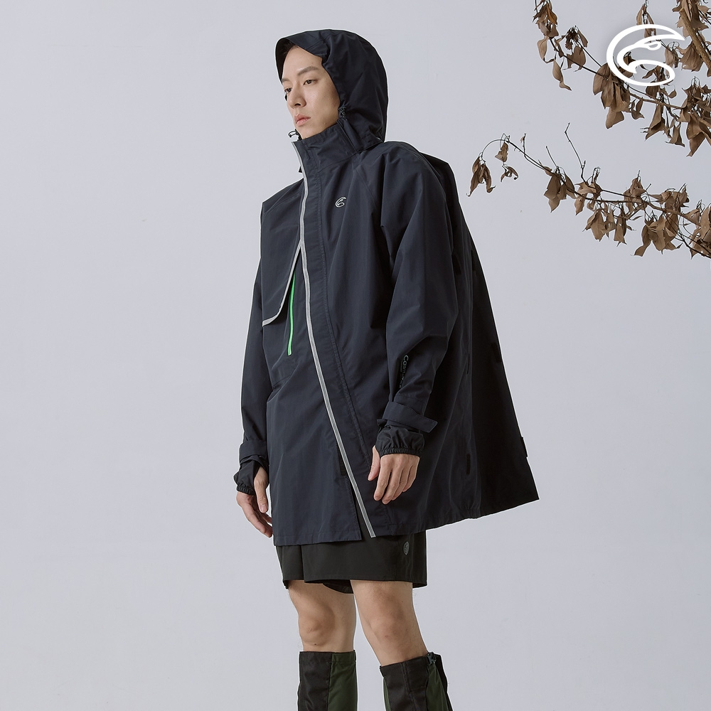 ADISI 中性2.5L城郊漫遊防水透濕長版風雨外套AJ2491097 黑色/亮綠(XS