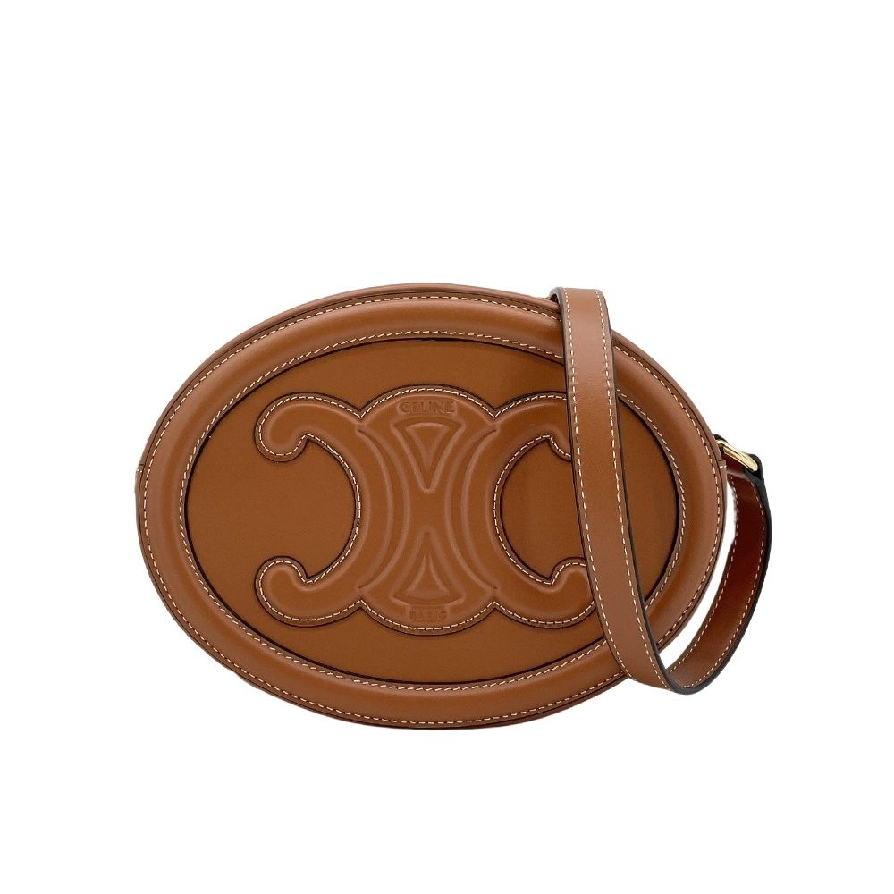 Celine 思琳 展示品 Cuir Triomphe Oval 橢圓牛皮斜背手袋-mini(黃褐色)