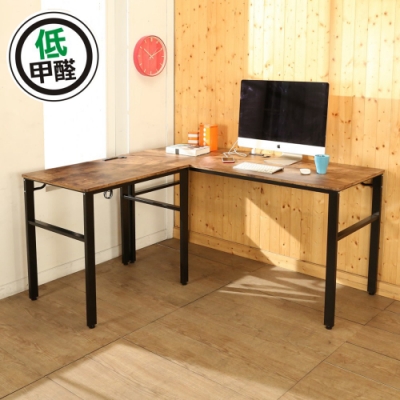 BuyJM低甲醛作舊風160+80公分L型附插座工作桌-DIY