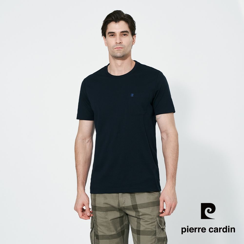 pierre cardin 皮爾卡登 男款 抗菌素色短袖圓領上衣-藍色(5257284-39)