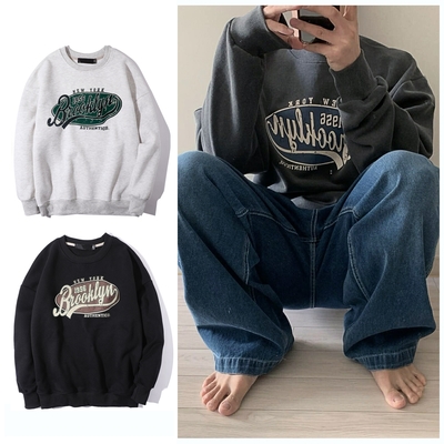 DITION 布魯克林印花大學服 復古斑駁刷毛長袖上衣 寬版oversize