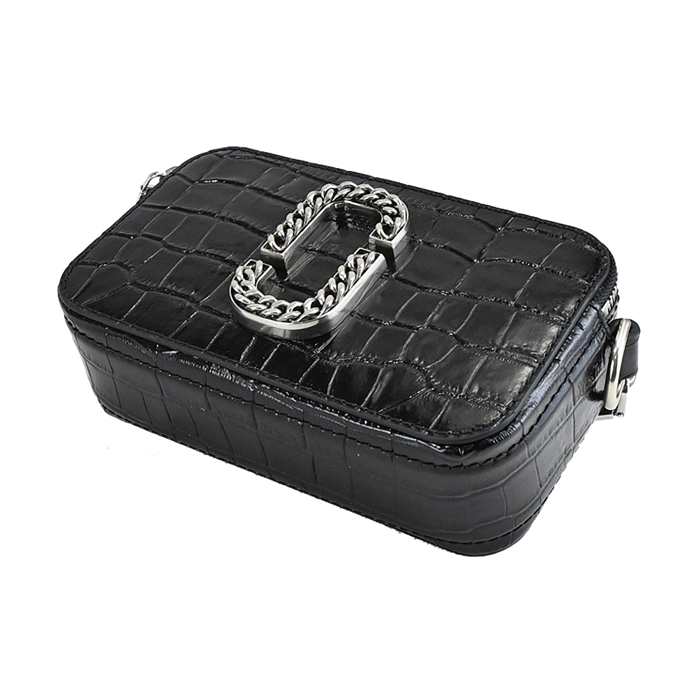 MARC JACOBS THE CROC-EMBOSSED SNAPSHOT鱷魚紋鎖鏈雙層斜背/相機包-黑