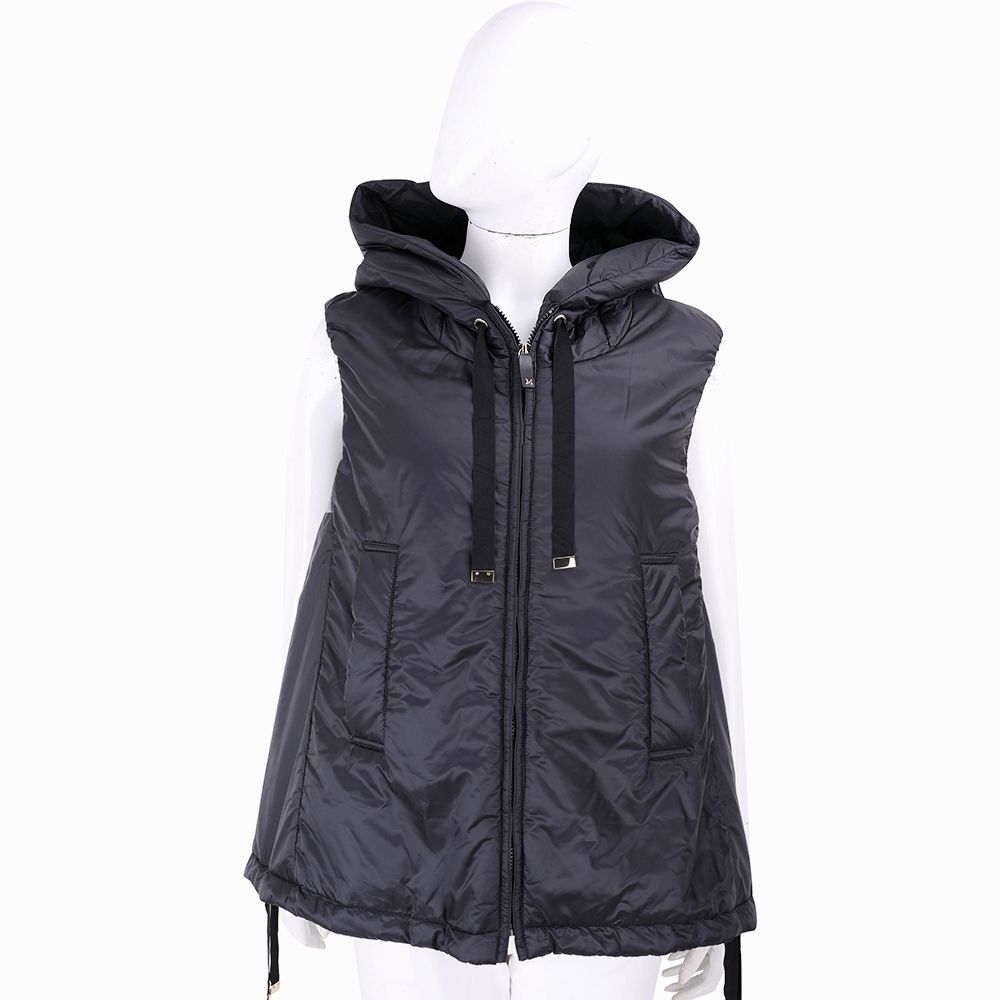 MAX MARA-The Cube 緞帶抽繩連帽駱駝絨背心-多色可選 (黑色)