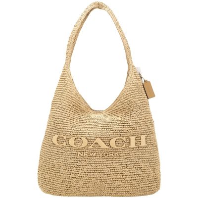 COACH BROOKLYN 39 字母浮雕肩背草編包(自然色)