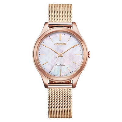 CITIZEN LADY S 玫瑰金米蘭帶光動能腕錶EM0508-80Y