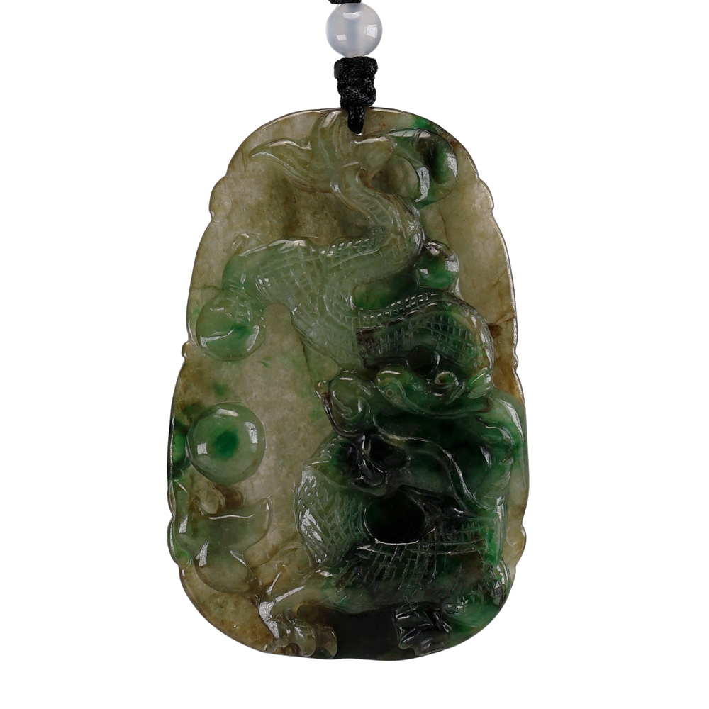 漢石齋】天然翡翠A貨護主龍牌玉佩吊墜飄花種(38*59*6mm) | 漢石齋