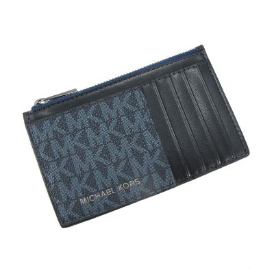 Michael Kors COOPER PVC、皮革卡式拉鍊零錢包(藍拉鍊)