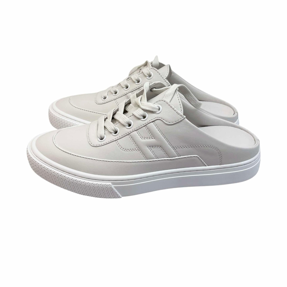 HERMES 愛馬仕SNEAKER FEMME 小牛皮穆勒拖休閒鞋(百搭白) 精品服飾
