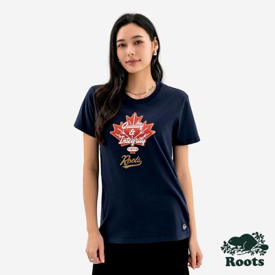 Roots 女裝- ROOTS MAPLE LEAF 短袖上衣-深藍灰