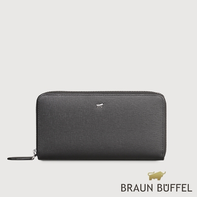 【BRAUN BUFFEL 德國小金牛】台灣總代理 瓦拉頓-TW 12卡拉鍊長夾-黑色/BF537-602-BK
