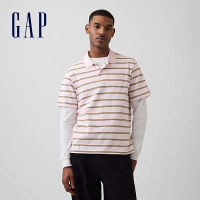 【GAP】寬鬆PK布短款Polo衫-灰黑色/白色/海軍藍/淺粉色/淺藍色/炭灰色(867536)