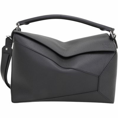 LOEWE 羅威 Puzzle Edge 大型 粒面小牛皮切線手提/肩背拼圖包(黑色)