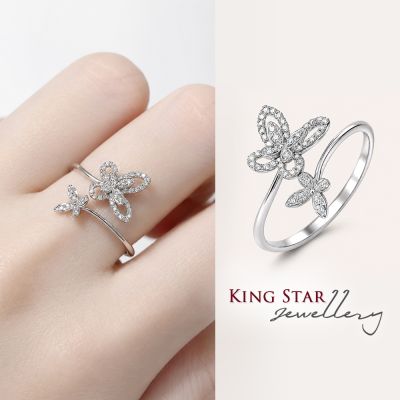 King Star 天然鑽石戒指 最白D色 雙層 蝴蝶 設計