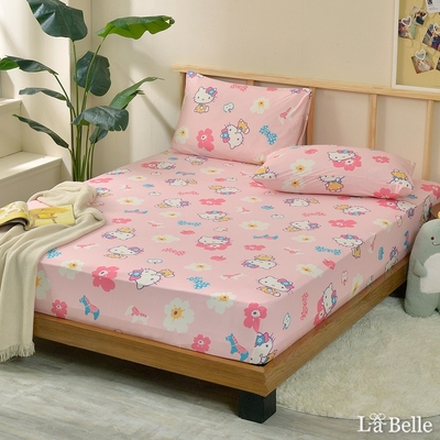 【Great Living格蕾寢飾】義大利La Belle Sanrio-HELLO KITTY北歐花園 雙人海島針織床包枕套組