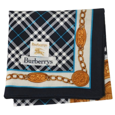 BURBERRY 經典戰馬LOGO徽章圖騰斜格紋帕領巾(藍格紋系/50CM)