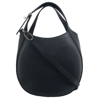 LONGCHAMP LE FOULONNÉ系列牛皮簡約圓弧手提/斜背兩用包(小/黑)