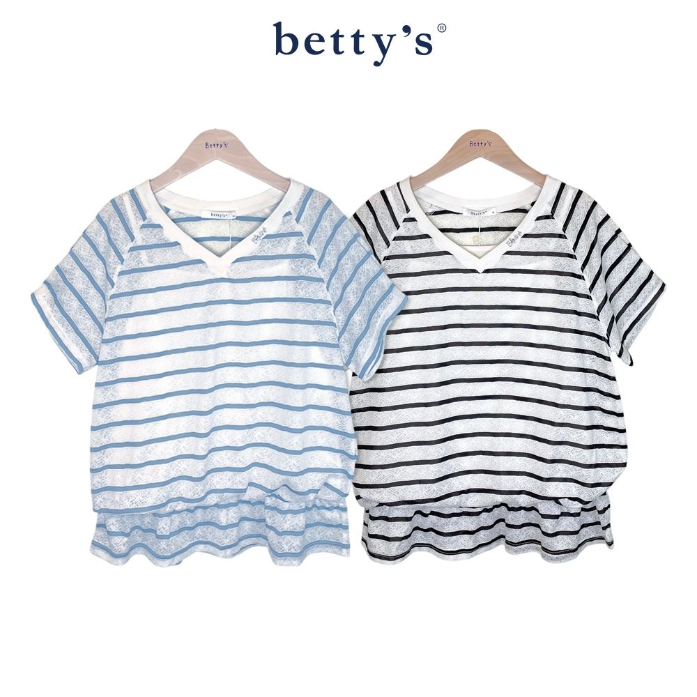betty’s貝蒂思　 V領無肩線條紋兩件式上衣(共二色) (淺藍)