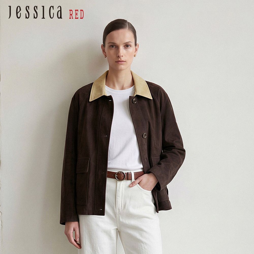 JESSICA RED - 百搭休閒撞色翻領長袖夾克外套R62003