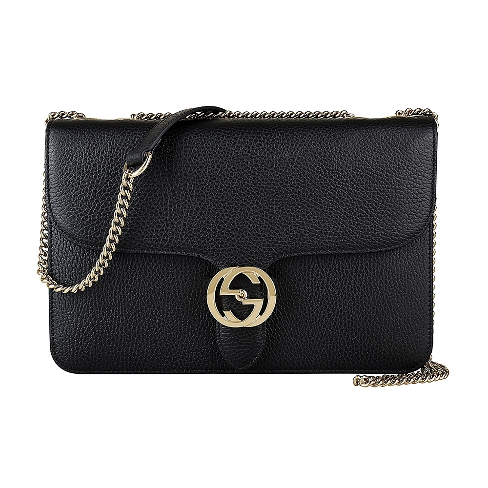GUCCI 古馳  Marmont雙G金屬LOGO牛皮鏈帶扣式斜背包(展示品/大/黑)
