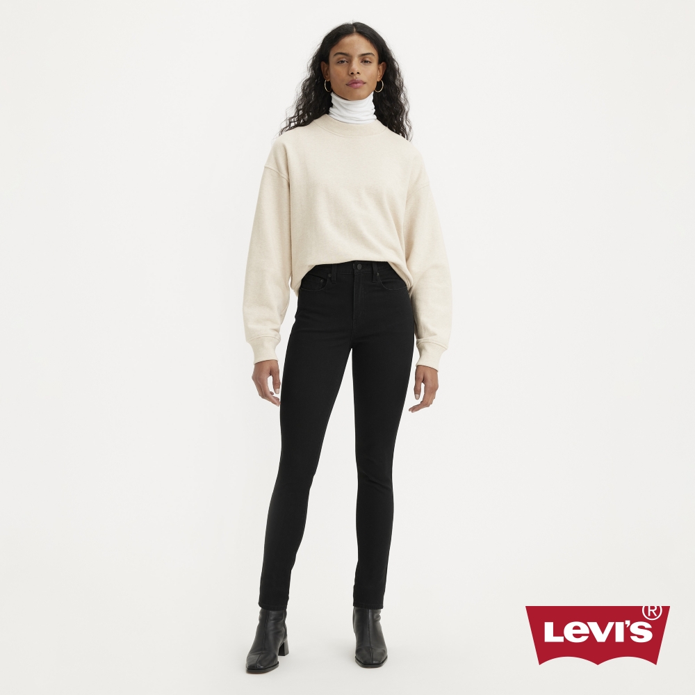 Levis 女款 721 高腰緊身窄管牛仔長褲 / 四向彈性延展 / 黑色基本款 / 黑皮牌