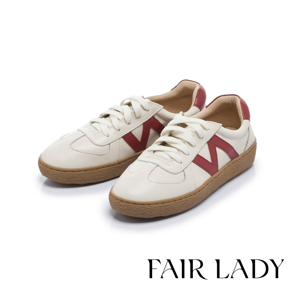 FAIR LADY 軟實力 時髦撞色N字免綁帶焦糖厚底休閒鞋 洋紅 (502966)