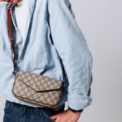 Gucci Ophidia GG 帆布迷你翻蓋肩背/斜背包(764961-棕)