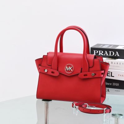 MICHAEL KORS CARMEN 金屬LOGO防刮皮革手提斜背兩用包(紅)