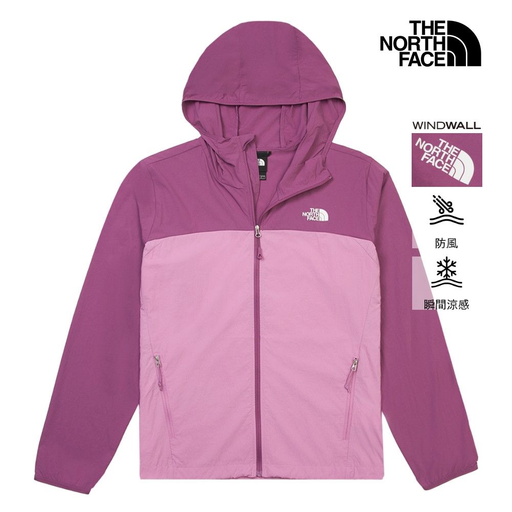 【The North Face 官方旗艦】北面女款粉色WindWall防風防曬寬鬆連帽外套｜8CJZK22 抗UV