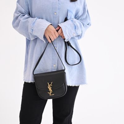 YSL Saint Laurent KAIA 滑面牛皮翻蓋式斜背/馬鞍包(黑)