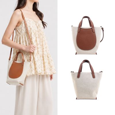 LONGCHAMP COMPLICE系列斑點棉質帆布前口袋手提/斜背兩用包(小/淡紅褐)
