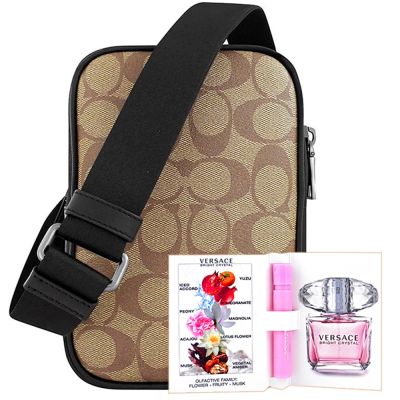 COACH 咖啡色大C PVC小型斜背包+VERSACE 品牌經典隨身小香水