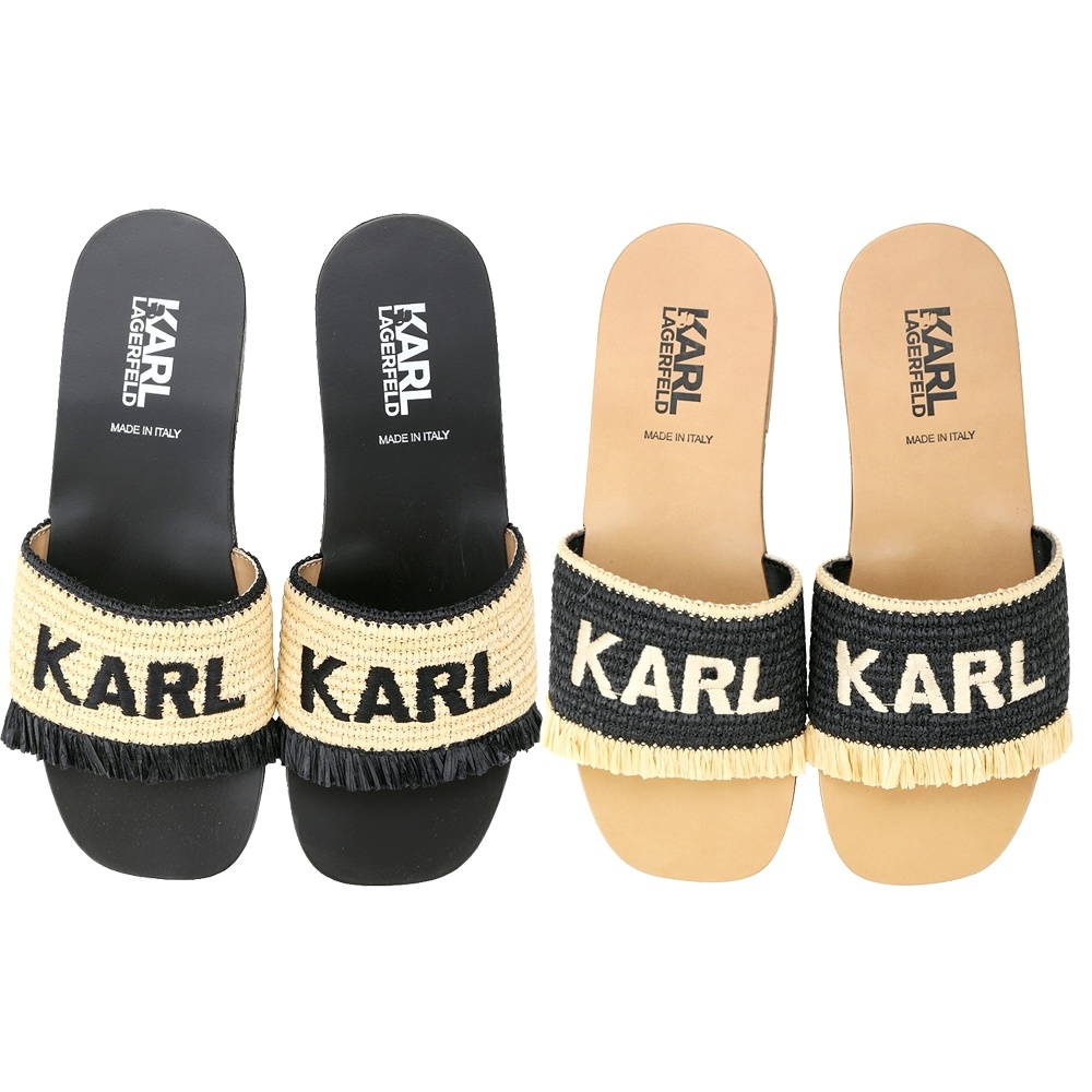 KARL LAGERFELD Skoot 拉菲草編涼拖鞋-2色可選 (黑色)