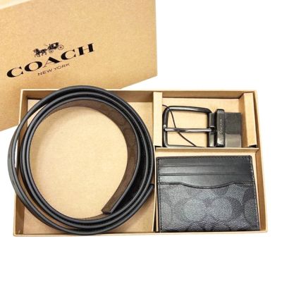 COACH 經典緹花皮革雙面皮帶+卡夾名片夾禮盒組 (多款)