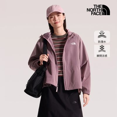 【The North Face 官方旗艦】北面女款粉色DWR防潑水可打包連帽外套｜8FZT0SO 抗UV