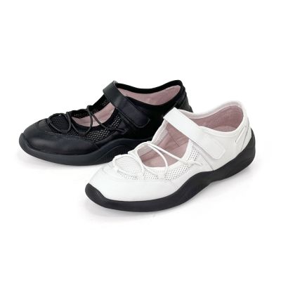 Robinlo 彈氧漫步真皮網布韓系芭蕾風涼感機能瑪莉珍鞋休閒鞋 MALINA 靜電黑/星霧白