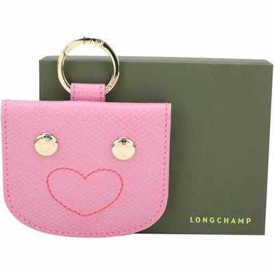 LONGCHAMP Epure 愛心縫線 荔紋牛皮圓弧釦式卡片夾(粉色)