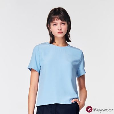 KeyWear奇威名品 輕膚舒適絲質短袖上衣(共2色)-藍色