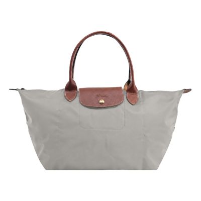 LONGCHAMP LE PLIAGE系列再生尼龍寬版摺疊肩背/手提水餃包(大/小石子灰)