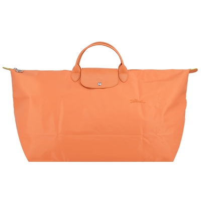 LONGCHAMP LE PLIAGE GREEN系列刺繡短把再生尼龍摺疊旅行袋(特大/橙)