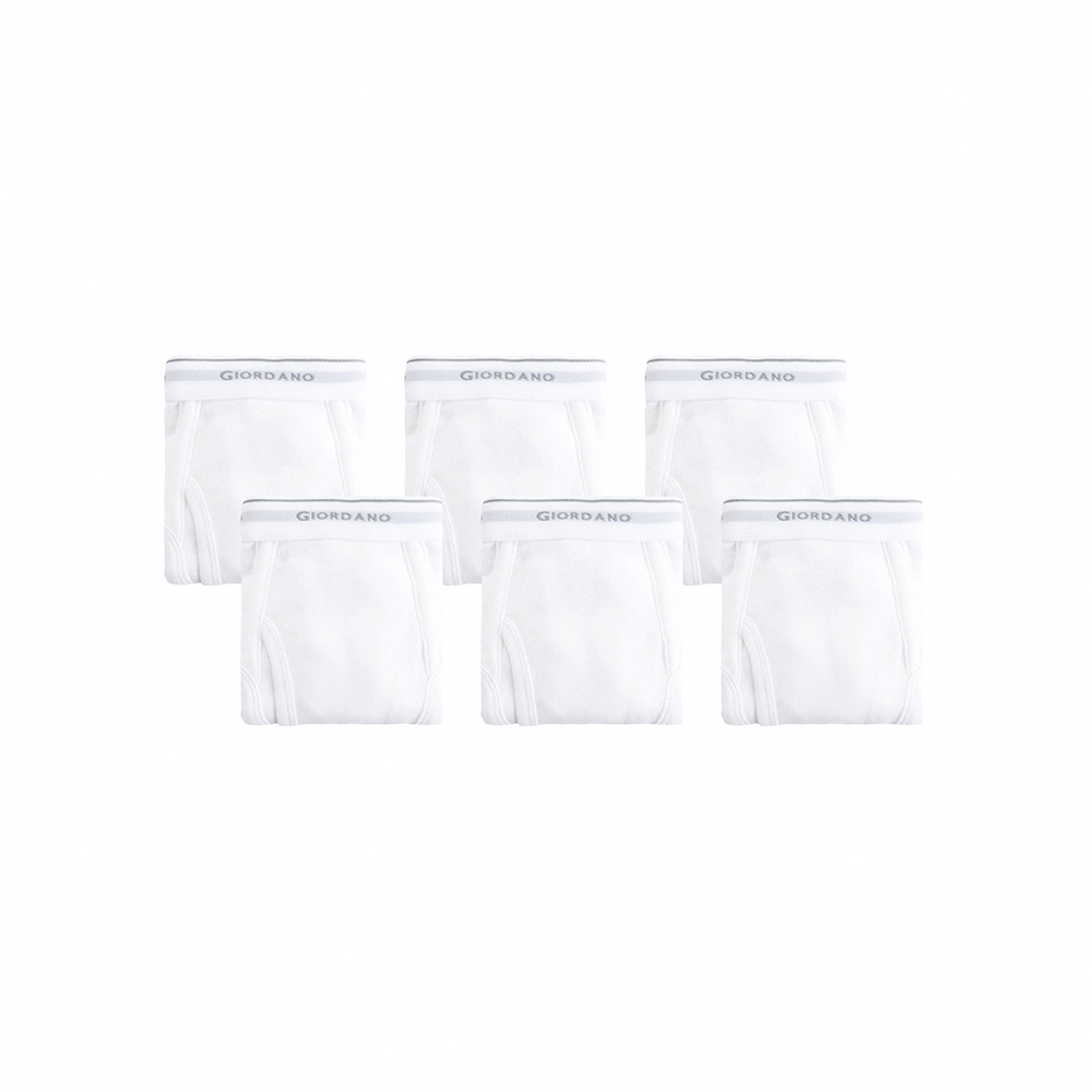 GIORDANO 男裝素色棉質三角內褲(六件裝)- 01 白色